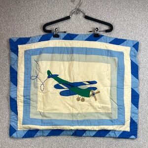 Vtg airplane pillow sham quilted 100% cotton pilot theme boys room rustic